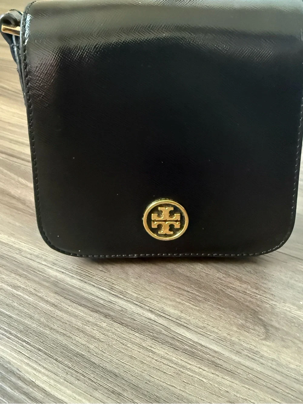 Tory Burch Black Leather Crossbody with Gold Chain Strap